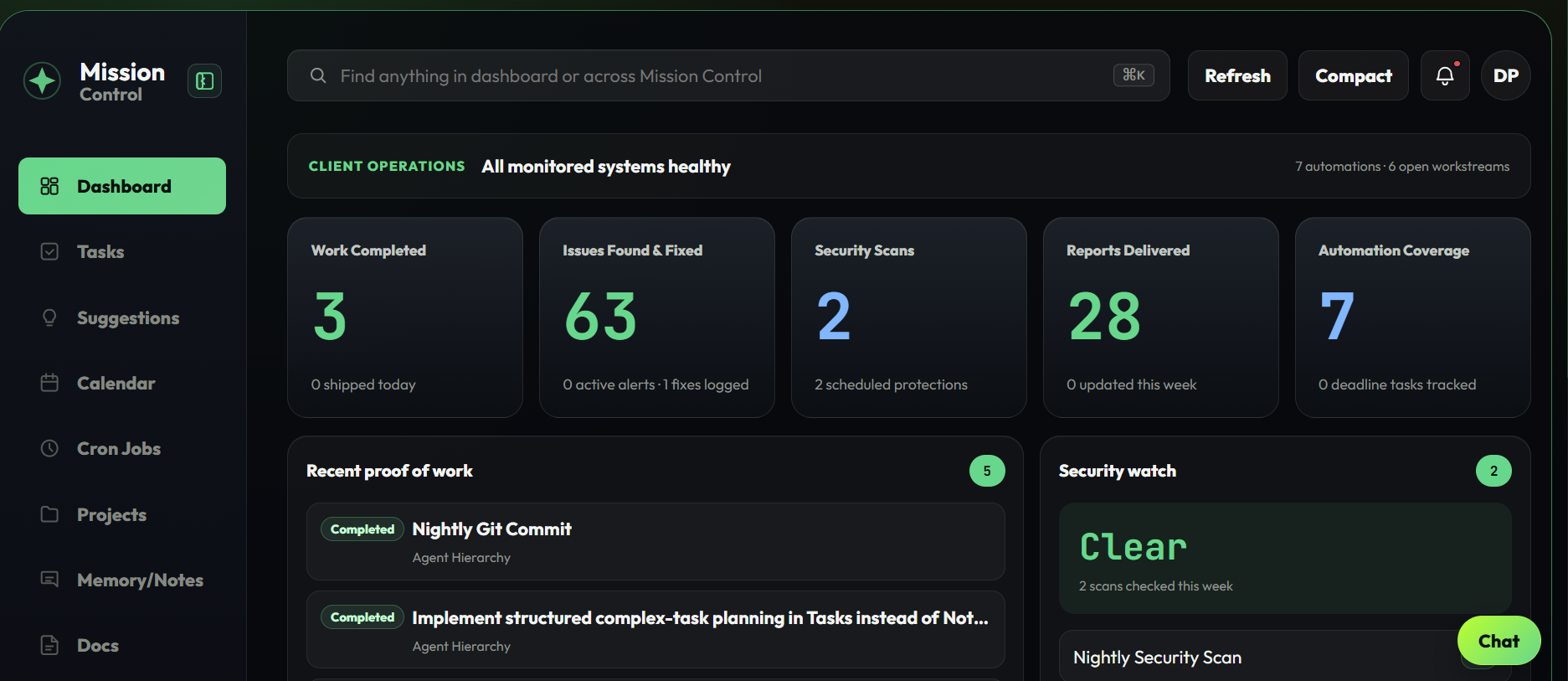 Mission Control client operations dashboard